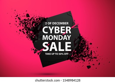 Cyber Monday Sale Abstract Background. Vector Banner with explosion effect