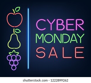 Cyber Monday sale abstract vector background, illustration in neon style