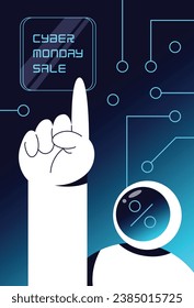 Cyber Monday Sale. The astronaut points to the inscription. Flat vector  illustration.