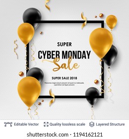 Cyber Monday Sale Background with air balloons. Vector ad banner with editable copy space for holiday discounts and sales.