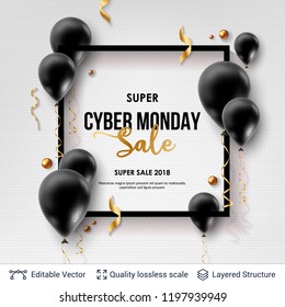 Cyber Monday Sale Background with air balloons. Vector ad banner with editable copy space for holiday discounts and sales.
