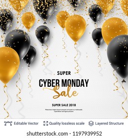 Cyber Monday Sale Background with air balloons. Vector ad banner with editable copy space for holiday discounts and sales.