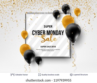 Cyber Monday Sale Background with air balloons. Vector ad banner with editable copy space for holiday discounts and sales.