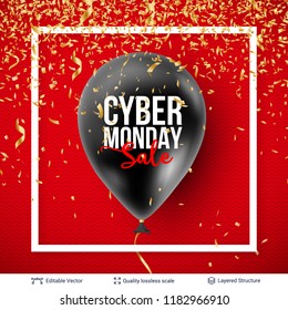Cyber Monday Sale Background with balloons. Vector ad banner with editable copy space for holiday discounts and sales.
