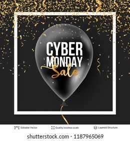 Cyber Monday Sale Background with balloons. Vector ad banner with editable copy space for holiday discounts and sales.