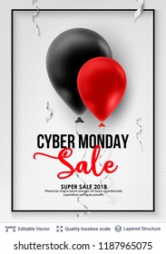 Cyber Monday Sale Background with balloons. Vector ad banner with editable copy space for holiday discounts and sales.