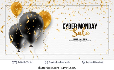 Cyber Monday Sale Background with balloons. Vector ad banner with editable copy space for holiday discounts and sales.