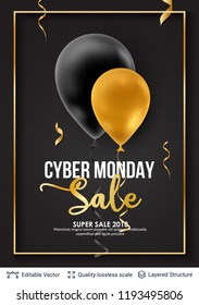 Cyber Monday Sale Background with balloons. Vector ad banner with editable copy space for holiday discounts and sales.