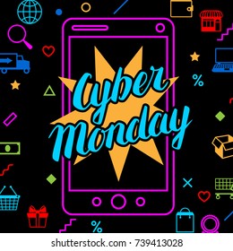 Cyber monday sale background. Online shopping and marketing advertising concept.