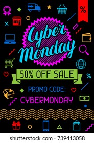 Cyber monday sale background. Online shopping and marketing advertising concept.