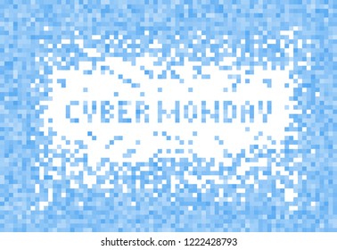 Cyber Monday sale background. White and blue pixel illustration. Retro computer design.
