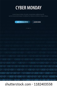 Cyber Monday Sale banner with binary code. Vector Illustration