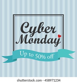 Cyber Monday sale banner, black font with green ribbon.