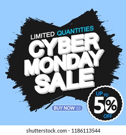Cyber Monday Sale, banner design template, discount tag, 50% off, brush grunge, vector illustration