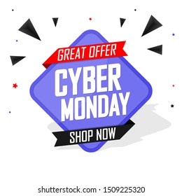 Cyber Monday Sale, banner design template, discount tag, great offer, app icon, vector illustration