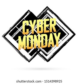 Cyber Monday Sale, banner design template, discount tag, grunge brush, vector illustration