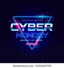 Plantilla de diseño de Anuncio Cyber Monday Sale. Texto y título con estilo de efecto de luz de neón. Ilustración vectorial