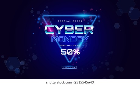 Cyber Monday Sale banner design template. Text and title with neon light effect style. Vector illustration