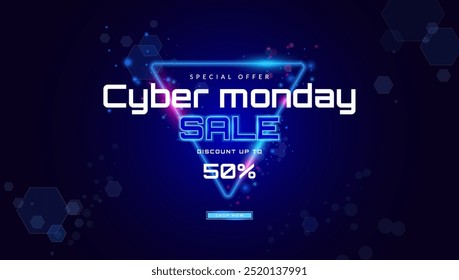 Cyber Monday Sale banner design template. Text and title with neon light effect style. Vector illustration
