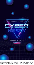 Cyber Monday Sale banner design template  for advertising, web, social media. Text and title with neon light effect. Vector illustration