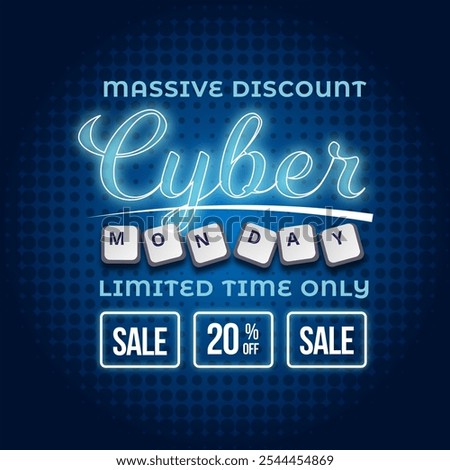 Cyber Monday Sale Banner With Disc Up to 20% off. Vector. Illustration. Massive Discount.  Limited Time Only.