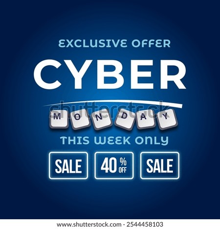 Cyber Monday Sale Banner With Disc Up to 40% off. Vector. Illustration. Exclusive Offer. This Week Only.