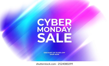 Cyber Monday Sale Banner. Hintergrund für E-Commerce-Veranstaltungen. Online-Einkauf. Lebendige unscharfe Farbverläufe. Vektorgrafik.