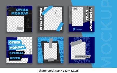 Cyber Monday sale banner editable template. Set of social media mobile app for shopping, sale, product promotion. 