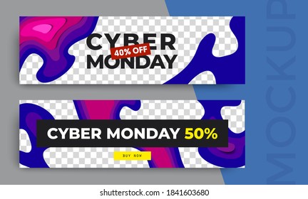 Cyber Monday sale banner editable template. Set of social media mobile app for shopping, sale, product promotion. 
