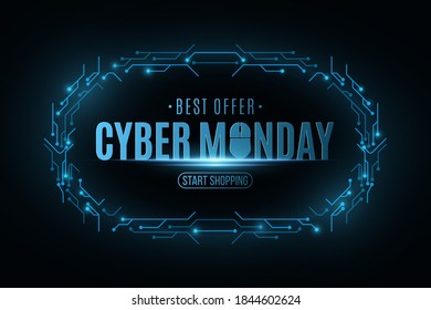 Cyber Monday Sale banner. Electronic circuit board frame. Big Business Technology Sale Event. Vector illustration, EPS 10