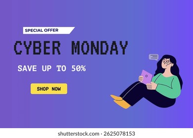Cyber monday sale banner featuring special offers and discounts for online shopping promotion.