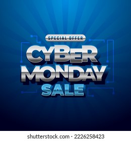 Cyber monday sale banner, gradient background vector illustration for discount event promotional product web banner and social media post