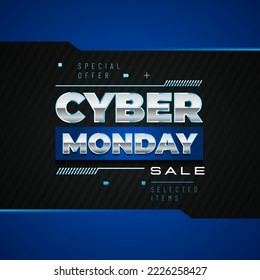 Cyber monday sale banner, gradient background vector illustration for discount event promotional product web banner and social media post