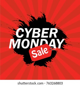 Cyber Monday Sale Banner. Ink Brush Stroke Vector Illustration