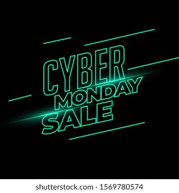 cyber monday sale banner in neon light style