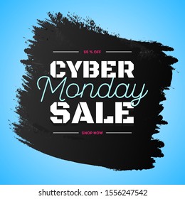 Cyber monday sale banner on watercolor tuxture and copy space for sale, black friday, shop sign, super offer, discount. Vector 10 eps