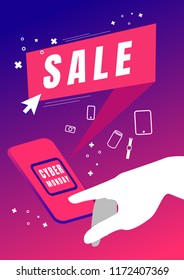 Cyber monday sale banner poster layout design.Electronic icon.