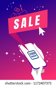 Cyber monday sale banner poster layout design.Electronic icon.