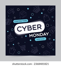 Cyber Monday Sale Banner. Promo Advertising Poster, Store Discount Flyer or Off Voucher. Vector Illustration, Abstract Background.