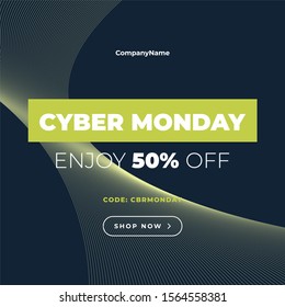 Cyber Monday Sale banner. Promotion of Cyber Monday. Elegant black limon yellow color dark advertisement template. Chic and stylish design. Editable Vector graphics.