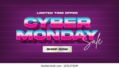 Cyber monday sale banner. retro style effect 