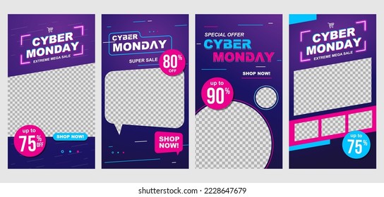 Cyber monday sale banner set. Social media stories template design collection.