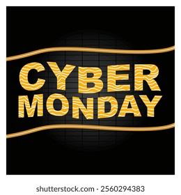 Cyber Monday sale banner showcasing bold yellow typography over a dark background, symbolizing online shopping, special discounts, and a sophisticated shopping experience.