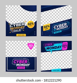 Cyber Monday sale banner social media post template for business promotion vector illustration