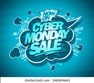 Cyber monday sale banner with speech bubble, comic style