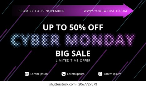 Cyber Monday sale banner with speed lights background illustration