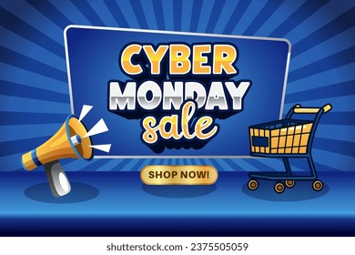 Cyber Monday Sale Banner, suitable for creating promotional materials or advertisements for online retailers offering exclusive deals and discounts on Cyber Monday