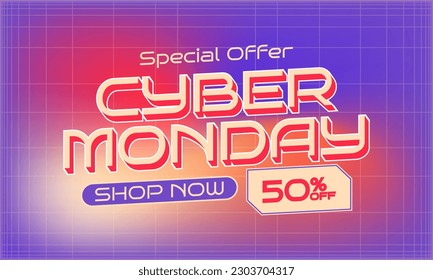 Cyber Monday sale banner template for e-commerce promotion vector illustration