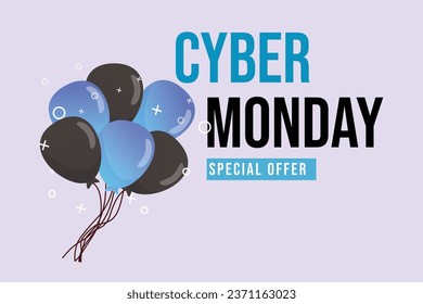Cyber Monday sale banner template for business promotion. Online Shopping and Marketing Concept. Colored flat vector illustration isolated.