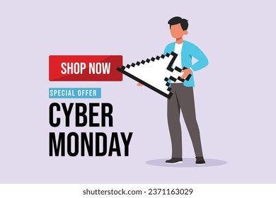 Cyber Monday sale banner template for business promotion. Online Shopping and Marketing Concept. Colored flat vector illustration isolated.